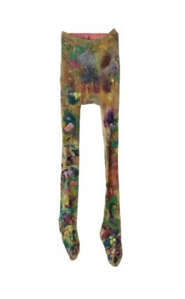 Lágrimas de una madre, undated, painted children's tights on a painted small canvas, 100 x 24 cm